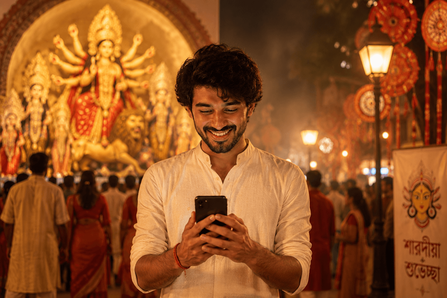 A visitor using PujaWay during Durga Puja